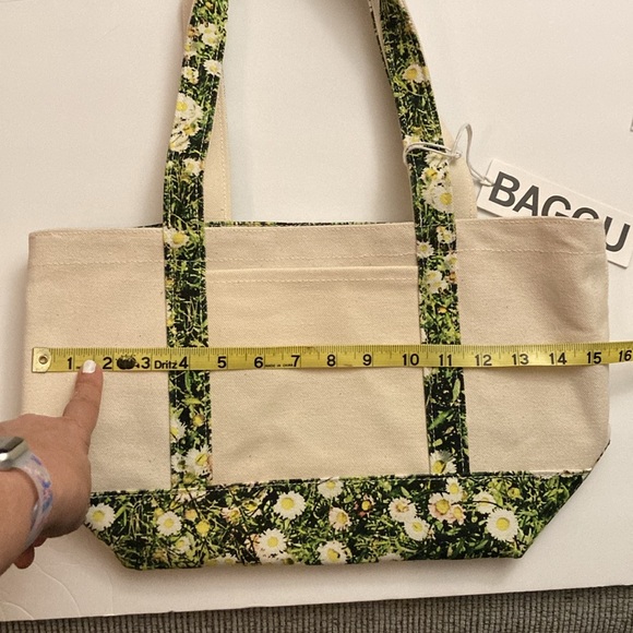 Baggu Floral Canvas Tote Bag Cream and Green NEW Daisy grass - Picture 5 of 11